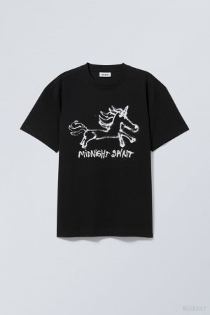 Weekday Oversized Estampados Printed T-shirt Midnight Spirit | CEQB5708